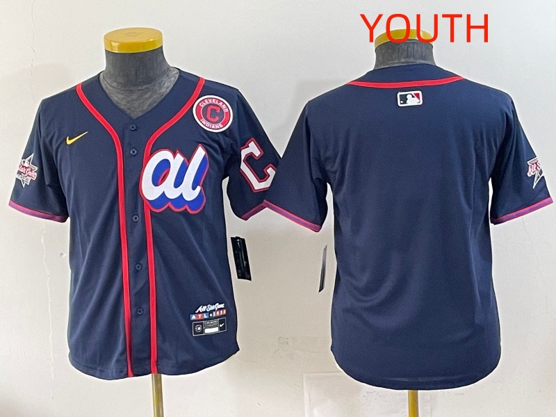 Youth 2025 Cleveland Indians Blank Drak Blue All star Blank Blue Nike MLB Jersey style 1->youth mlb jersey->Youth Jersey